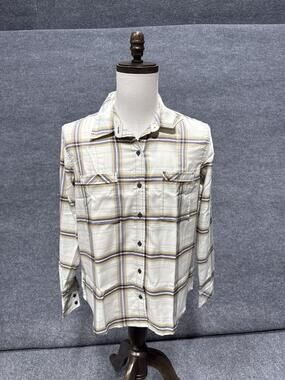Ascend Shirt Mens Large Beige Plaid Long Sleeve Button-Up Lightweight Top